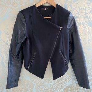 Bajee Collection Faux Leather Sleeve Crop Jacket